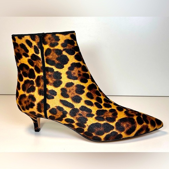 J. Crew Fiona Kitten Heel Ankle Boots Leopard Print Calf Hair Pointed Toe Size 8 - Picture 1 of 9